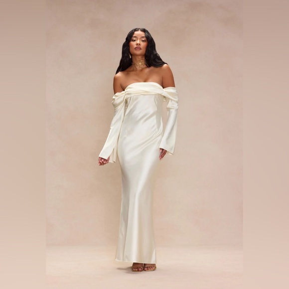 Fashion Nova Amandine Satin Maxi Dress in Cream - Picture 1 of 6